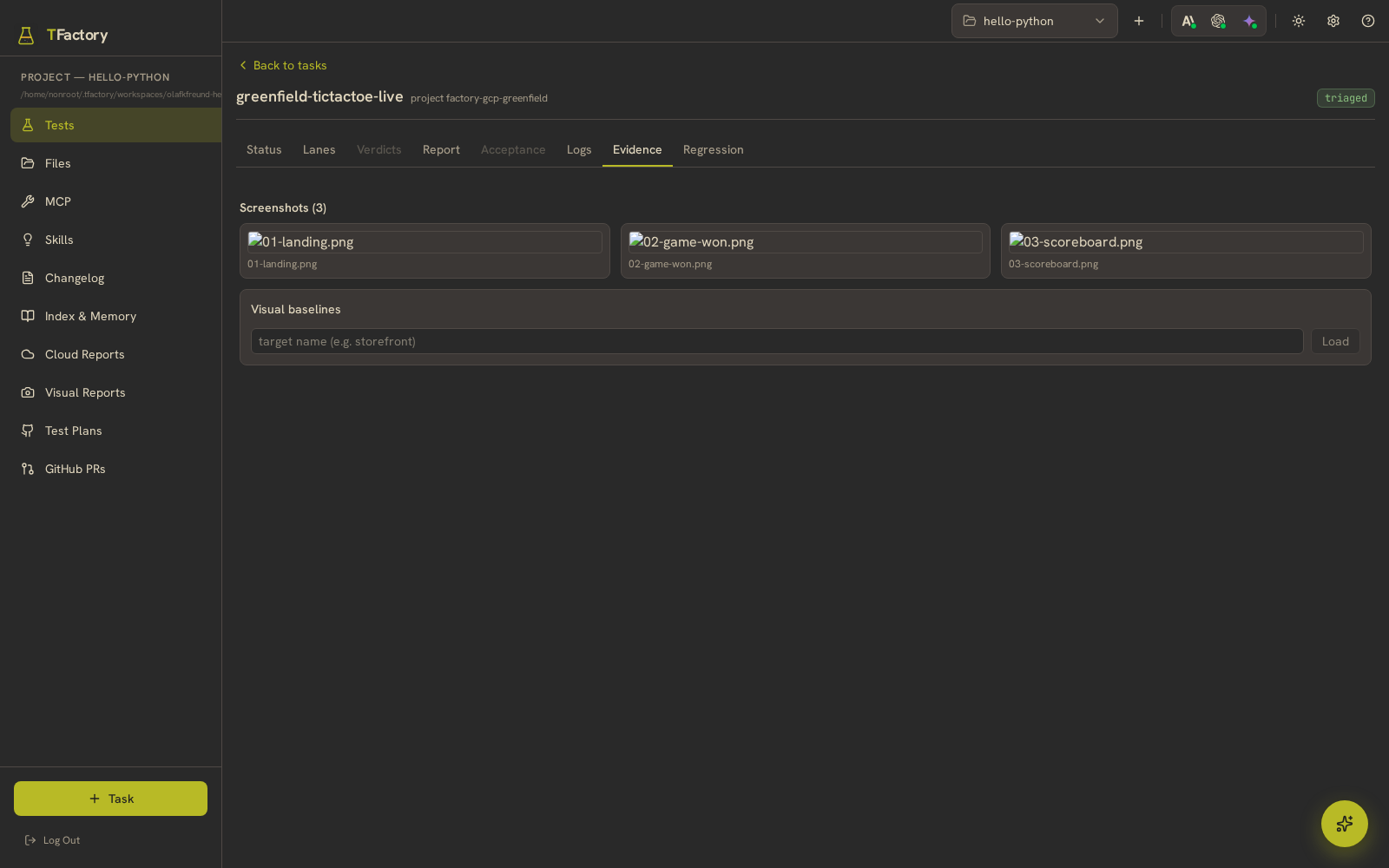 The Evidence tab — honest about an absent browser lane
